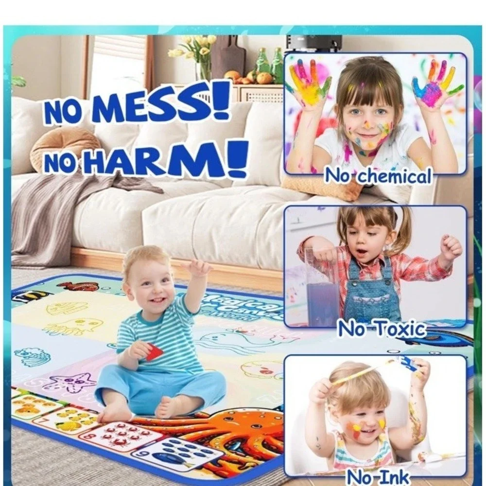 Water Doodle Mat,Kids Painting Mat, Toddlers Drawing Writing Toys,Reusable Co...
